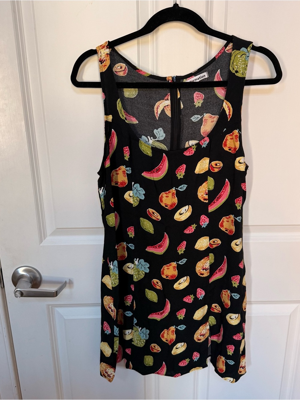 Reformation Noha Black Fruit Print Mini Dress in Juicy